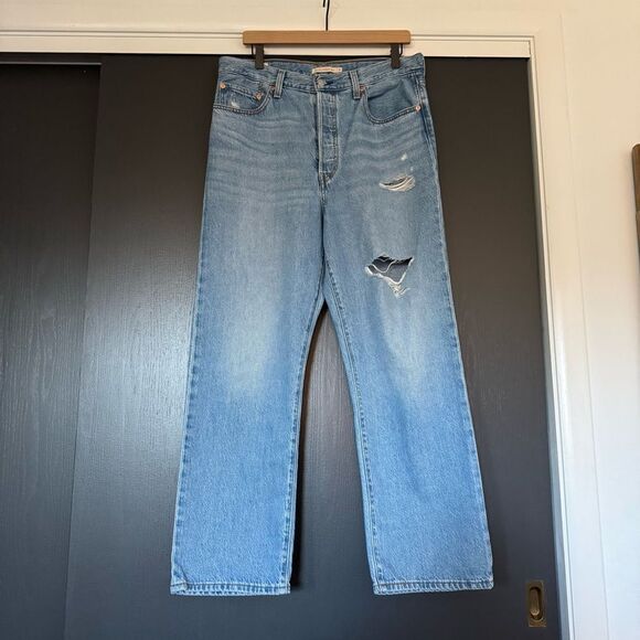 Levi's Ribcage Ripped High Waist Straight Ankle Distressed Jeans sz 31 - Picture 2 of 7